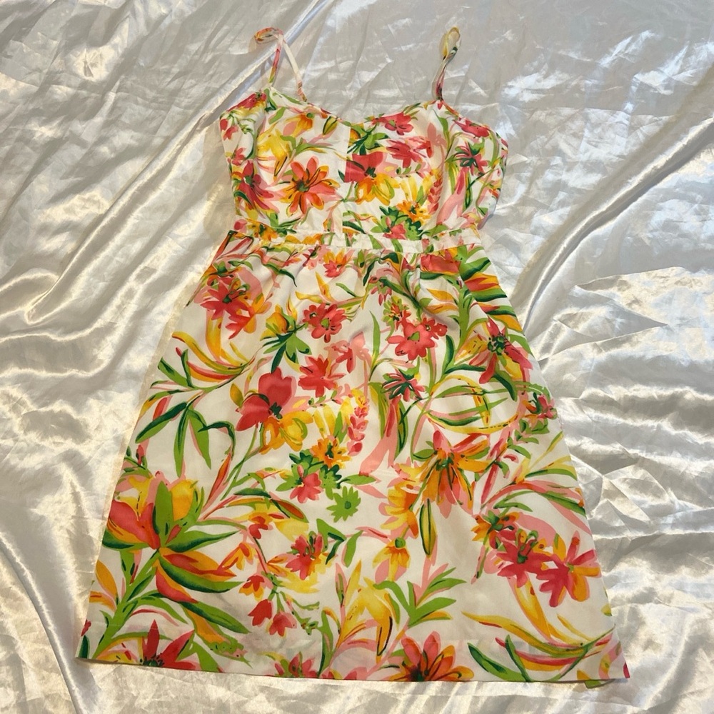 J. Crew Vibrant Floral Mini Dress - Pink, Yellow, Green size 0